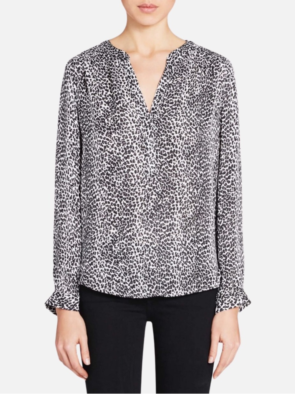 Joie Black and White Leopard-Print V-Neck Blouse